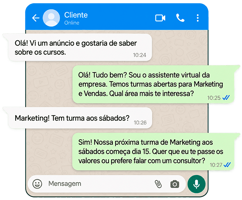 Exemplo de conversa no WhatsApp